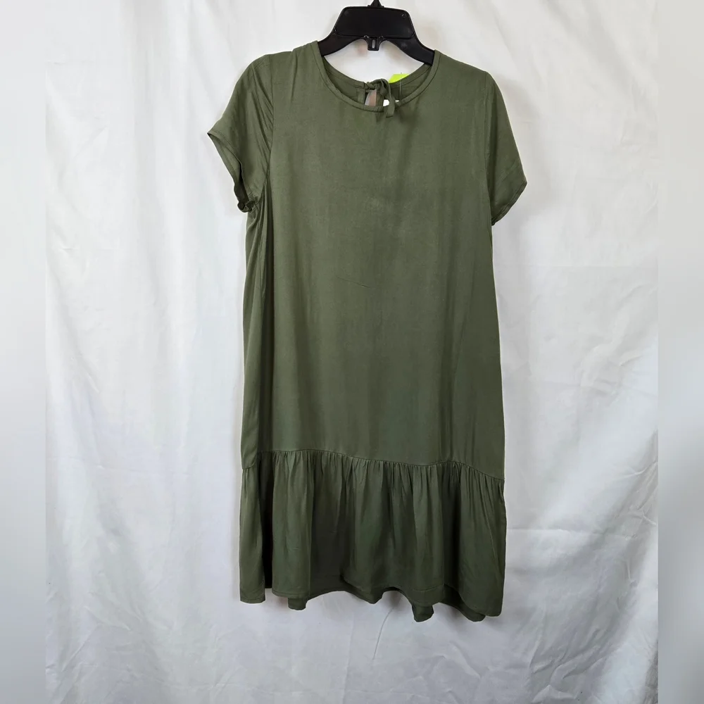 Crazy 8 Girls Olive Green Short Sleeve Ruffle Hem Boho Summer Dress XL 14/16 New
